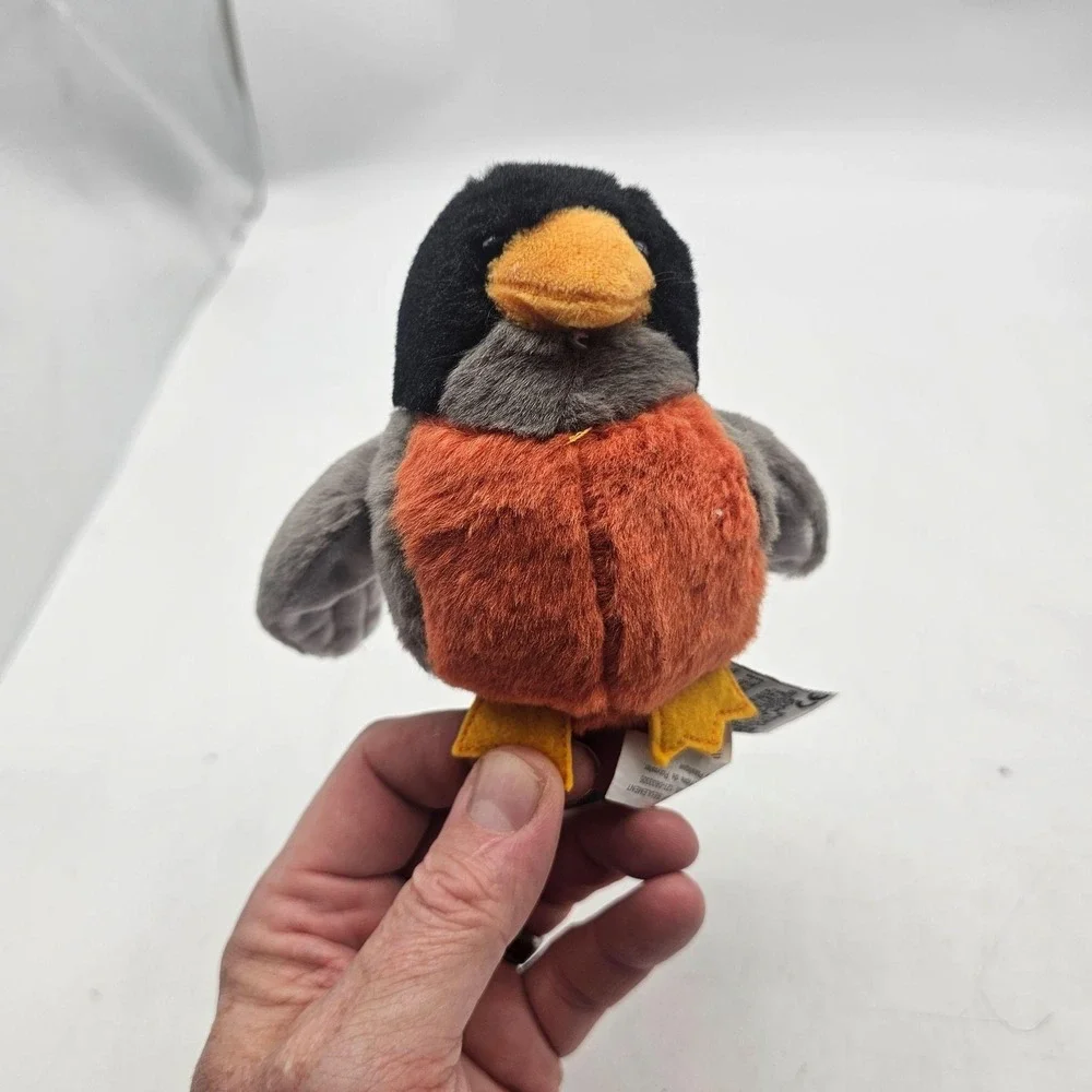 GANZ Webkinz Lil'Kinz Robin Bird Plush Stuffed Animal Toy Small Gray Orange